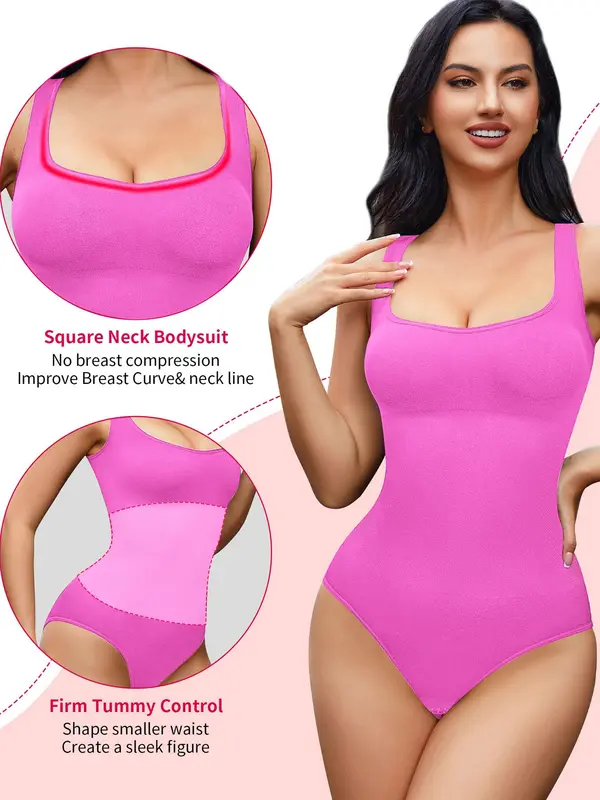 【Plus Size】 Solid Scoop Neck Shapewear Tank Bodysuit, Casual High Stretch Comfy Breathable Shaper, Women's Shapewear for All Seasons, Tummy Tuck Garment, Womenswear 8