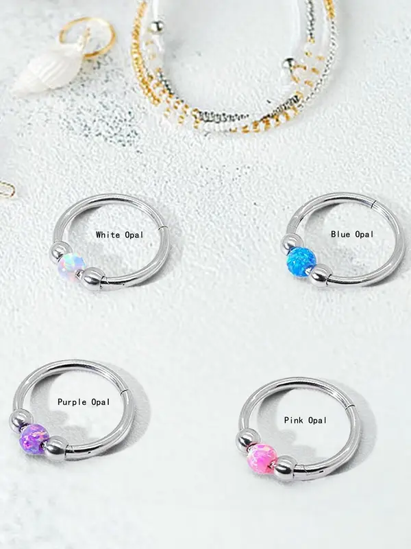 Opal Decor Nose Ring, Stainless Steel Nose Ring, Fashionable Body Jewelry for Women & Girls, Trendy All-match & Exquisite Jewelry for Birthday Gift 4