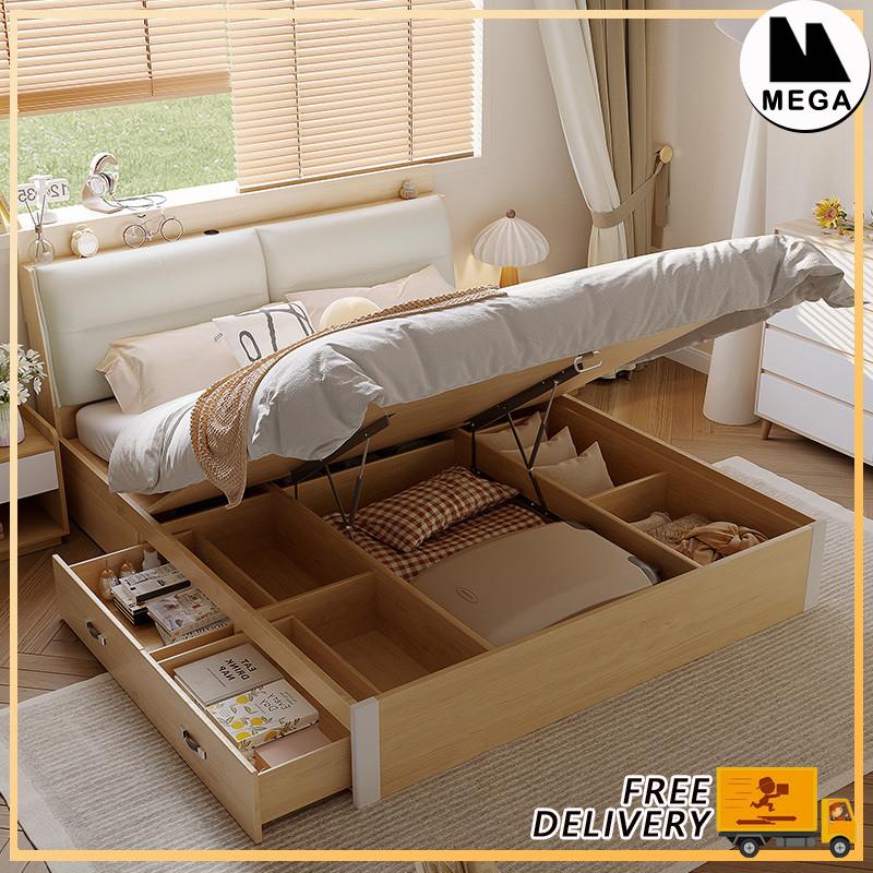 [Free Delivery]Modernity High Box Storage Bed Frame With Charging ...