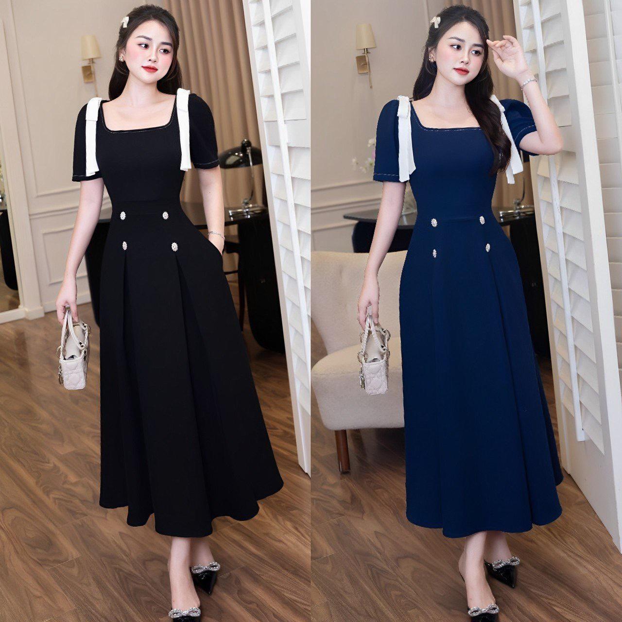 Váy Dự Tiệc Cổ Vuông Phối Vải Cotton Lạnh Cho Các Nàng 40 - 95Kg Có Bigsize Thời Trang Nữ Béo Xinh Shop - A.1354