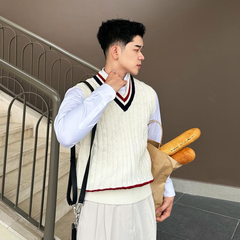 Áo Gile Cable-Knit Len Dệt Kim Lông Cừu - Local Brand Revvour áo len cổ V Nam Menswear