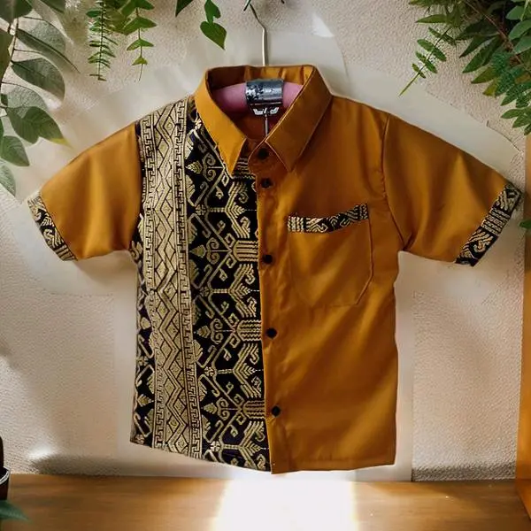 KOKO ANAK HEM BATIK ANAK KOMBINASI POLOS TOYOBO KUNYIT KEMEJA BATIK ANAK LENGAN PENDEK USIA 1 SAMPAI 10 TAHUN Katun Polos Baju Panjang Muslim 1