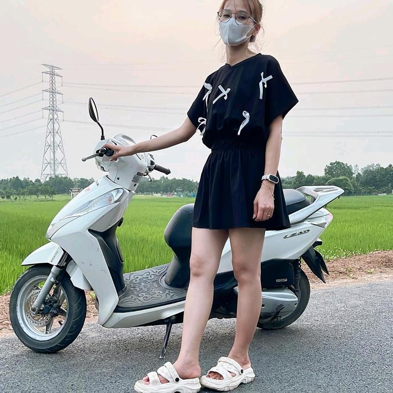sét bộ liền tay hến đính nơ ,kèm quần sóc Nữ Women 5