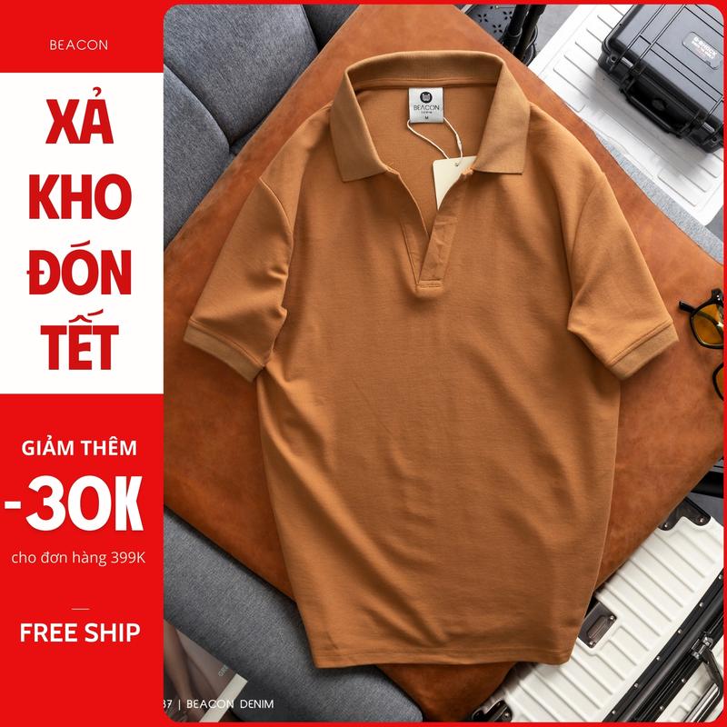 ÁO POLO NAM TRƠN CỔ TRỤ COTTON CMC BEACON DENIM AOPL37 Menswear Top Có Cổ