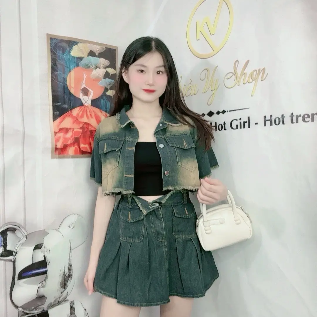 SÉT  VÁY JIAN ÁO CROPTOP NGẮN TUA RUA +VÁY XÒE LƯNG CAO LÓT QUẦN TRONG  Voan Nữ Women Nhung Voi Kem