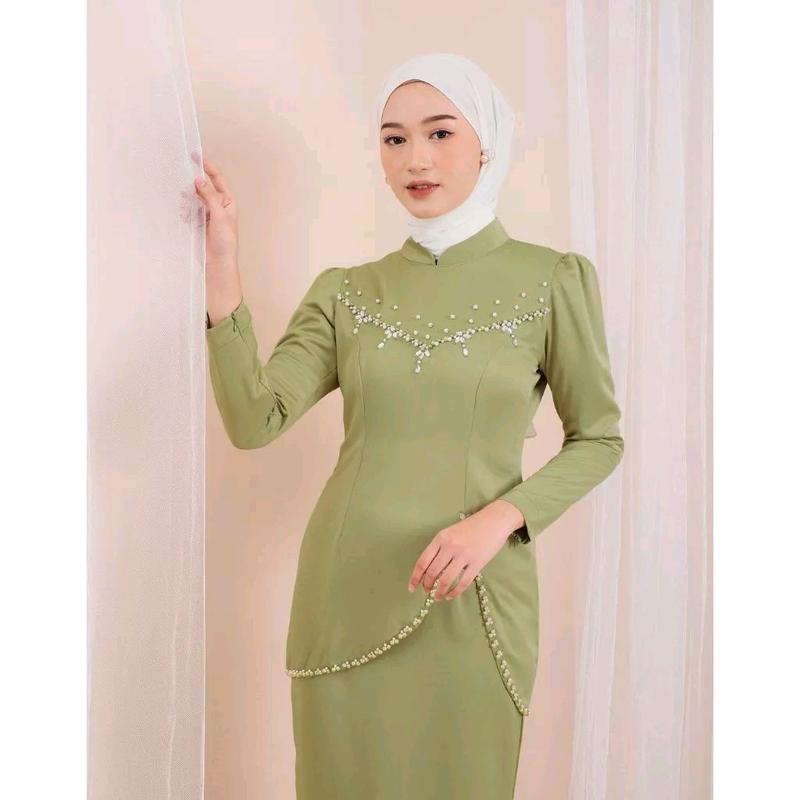 baju kurung melayu,dress pesta felicya Slim-fitting Muslim Payet Mutiara Maxmara Kondangan Wanita 5