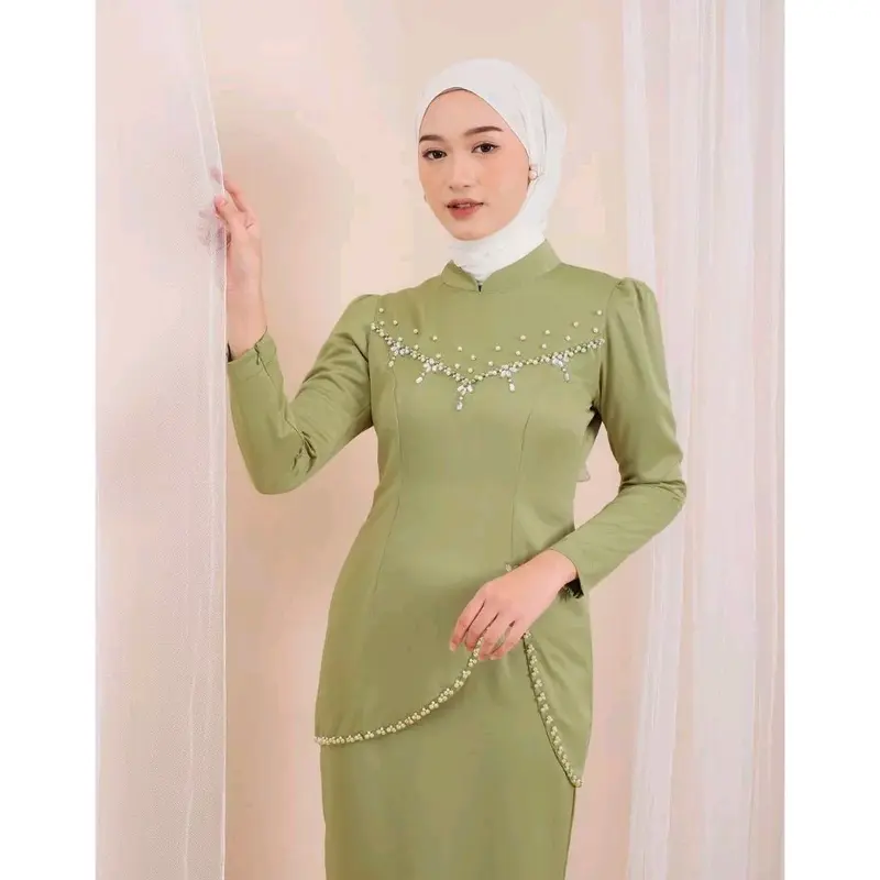 baju kurung melayu,dress pesta felicya Slim-fitting Muslim Payet Mutiara Maxmara Kondangan Wanita 5