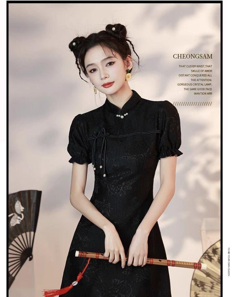 Product Introduction of Black Cheongsam New Summer Improvement Young New Chinese Style Small Girl Dress Lace Short Casual Womenswear 3