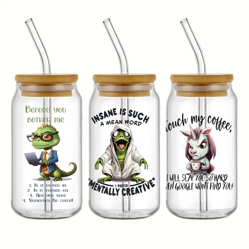 Cartoon Animal Pattern Cup Wraps, Waterproof Self-adhesive Transfer Sticker, DIY Decoration Supplies for Glass Jar Water Bottle Cup 4
