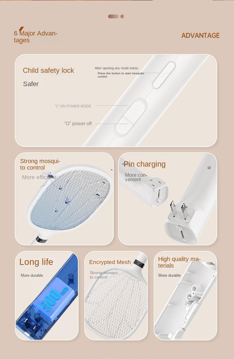 Product Introduction of Household Rechargeable Electric Mosquito Swatter Outdoor Electric Shock Handheld Pest Killer Swatter Electronic Mosquito Killer 0