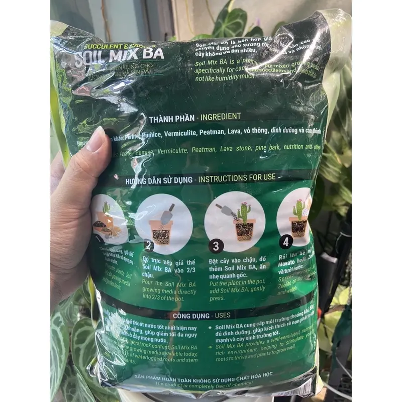 1kg Giá thể trồng sen đá SOIL MIX BA giá thể trộn sẵn cho cây cảnh sen đá xương rồng cây lá kiểng ( túi zip 1kg) 2