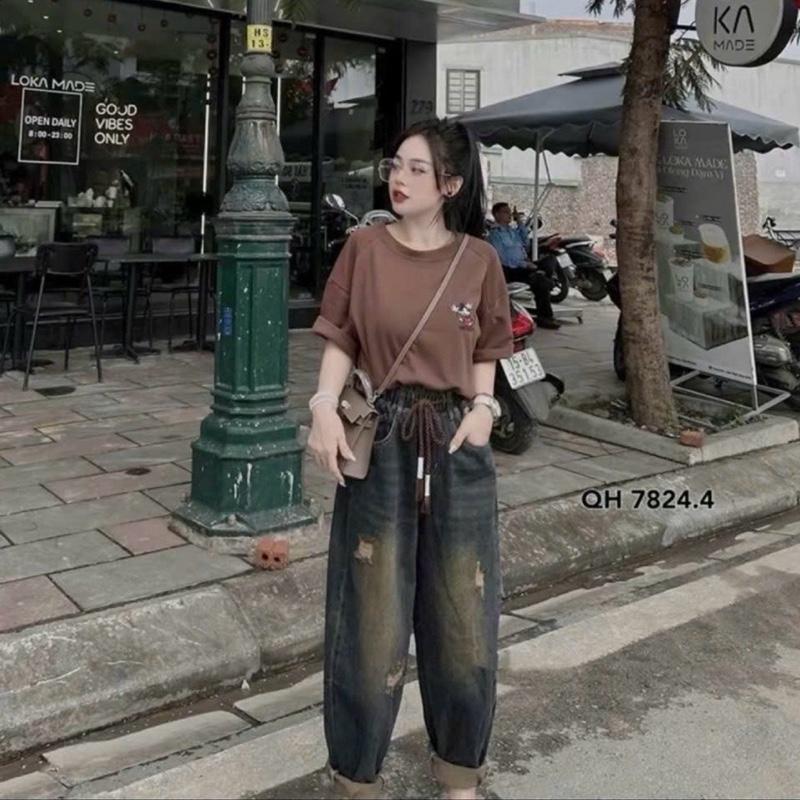 BIGGSIZE (80-90kg) Quần JEANS Thổ dáng BAGGY MẦU Rêu phối rách cá tính 0