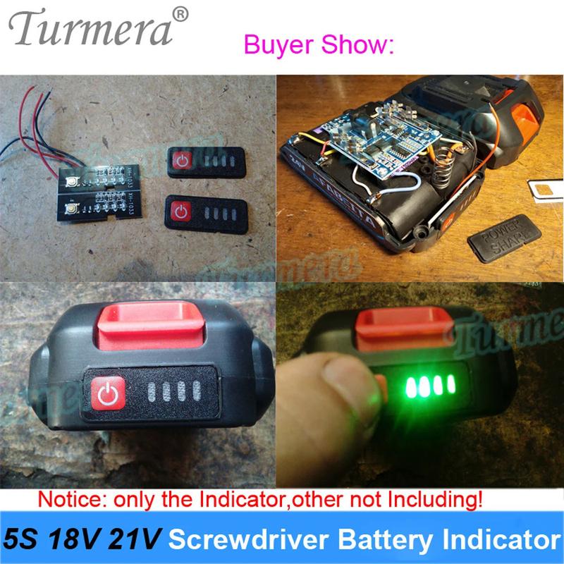 Product Introduction of Turmera 5S 18V 21V Screwdriver Battery Capacity Indicator LED Displayer for Electric Drill 5 S1P 5S2P 18650 Lithium Batteries Use 10
