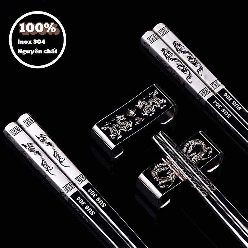  Bộ đũa inox Nhật siêu bền loại cao cấp - Sang trọng khắc rồng  