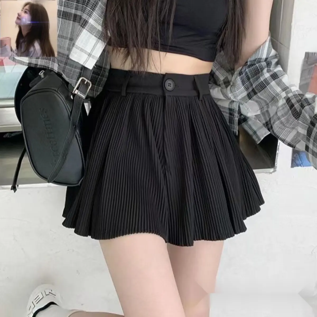 M-4XL Wide-Leg Skort 40-100kgluomandss in Stock Shorts Women 2023 New Summer Outerwear Summer Pleated A- line Skirt Women's Small High Waist Wide-Leg Skort plus Size Extra Large Size Oversize Fat Big Size Women Shorts Bottom Pants Style Lingerie