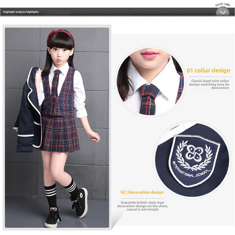 Product Introduction of Children's Spring and Autumn Elementary School Uniform Set College Style Class Uniform Boys and Girls Kindergarten Uniform Graduation 6