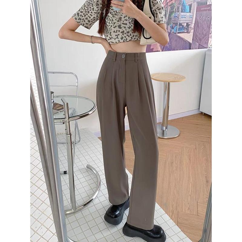 Solid Color High Waist Suit Pants Women's Spring and Autumn Sport Pants Loose Casual Drooping Wide Leg Pants Women's Cropped Mop Pants Women's 2