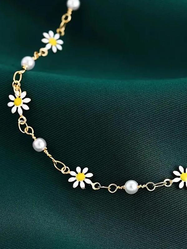 Women's Elegant Flower Design Anklet (1 Set), Fashionable and Elegant Small Daisy Anklet for Beach Party Vacation, Trendy All-match Jewelry for Women 2