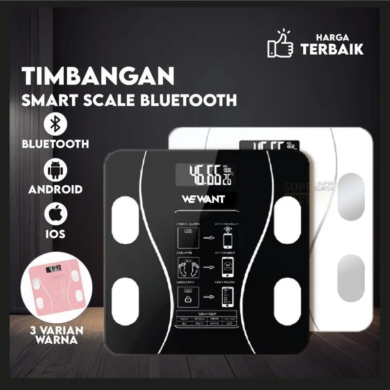 WEWANT Timbangan Bluetooth Badan Digital Smart Scale Glass Body Fat BMI Aplikasi 0