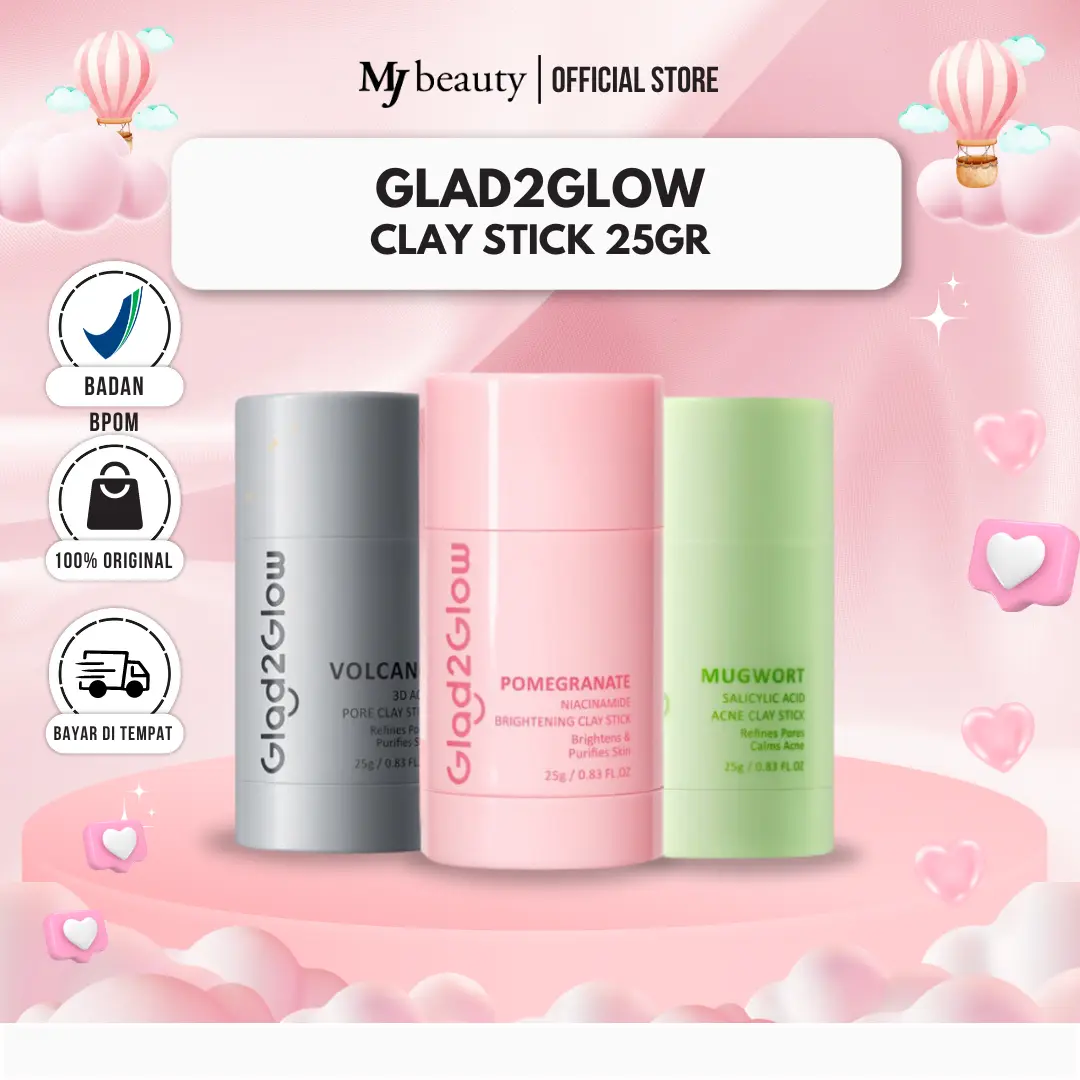 ✨MJ 100% ORI✨ GLAD2GLOW Clay Stick Masker 25g | Facial Wash Blueberry | Masker Rol g2g  skincare Niacinamide Mencerahkan Mengencangkan Wajah gald 2 glow sleeping  mask masker  wajah