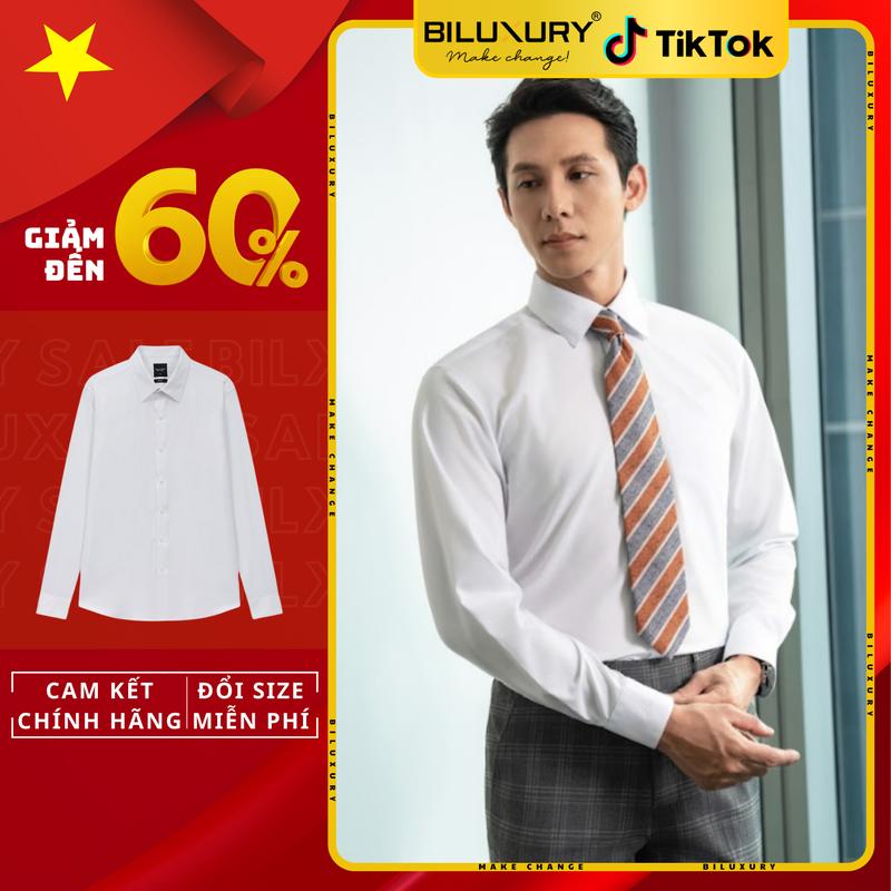 Áo Sơ Mi Trắng Biluxury Không Túi Lẻ 1 Chiếc 7SMDB006TRK Không Túi Form Casual Bền Màu, Tôn Dáng, Lịch Sự - BILUXURY Menswear Shirt Nam Có Cổ Trắng Cổ Tròn
