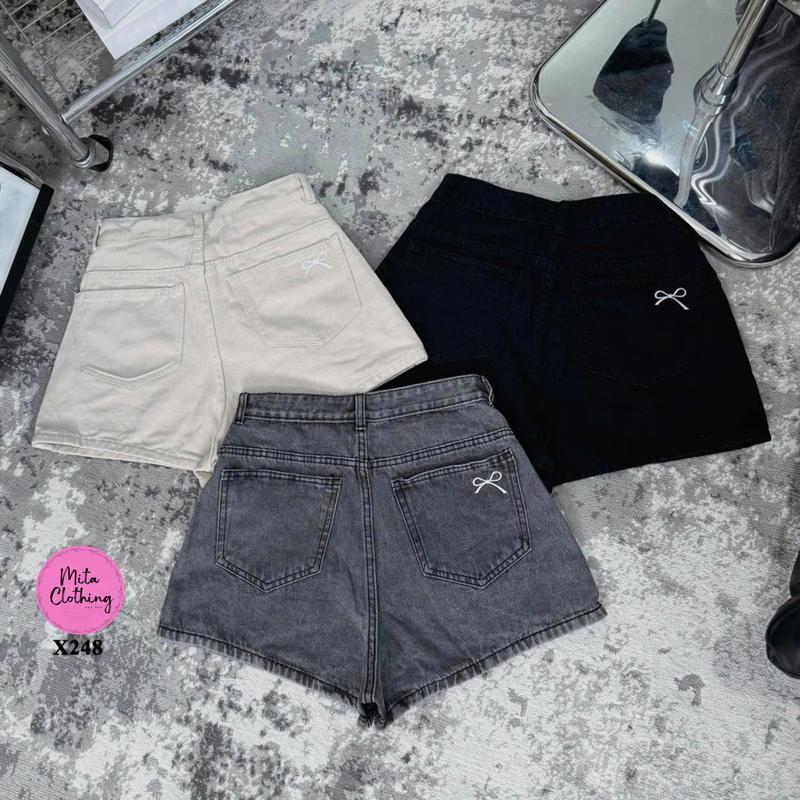 Quần short jeans nữ nhìu màu trơn thiêu nơ trên túi sau Mita Clothing X248 6