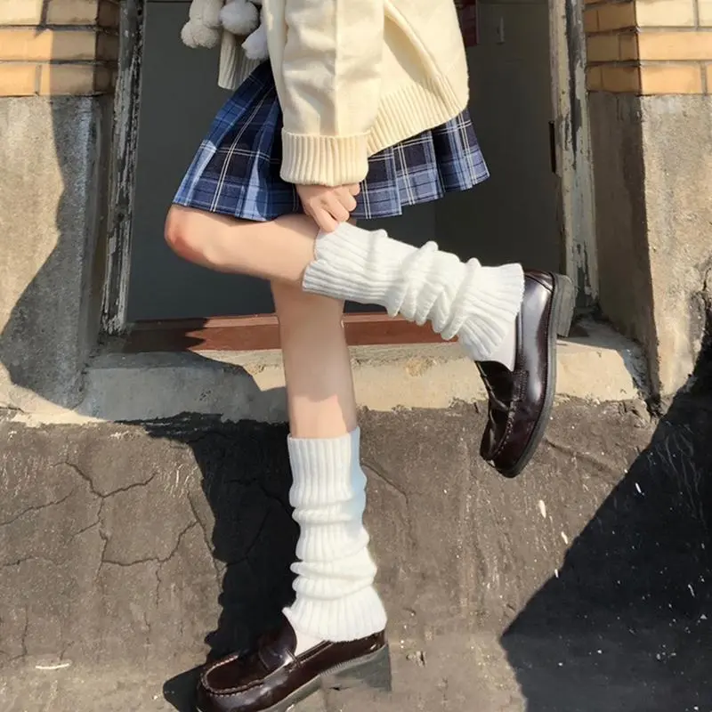Women's Cute Leg Warmers Ribbed Knit Buckle Knee High Socks Boot Cuffs Japanese Style Slouch Socks