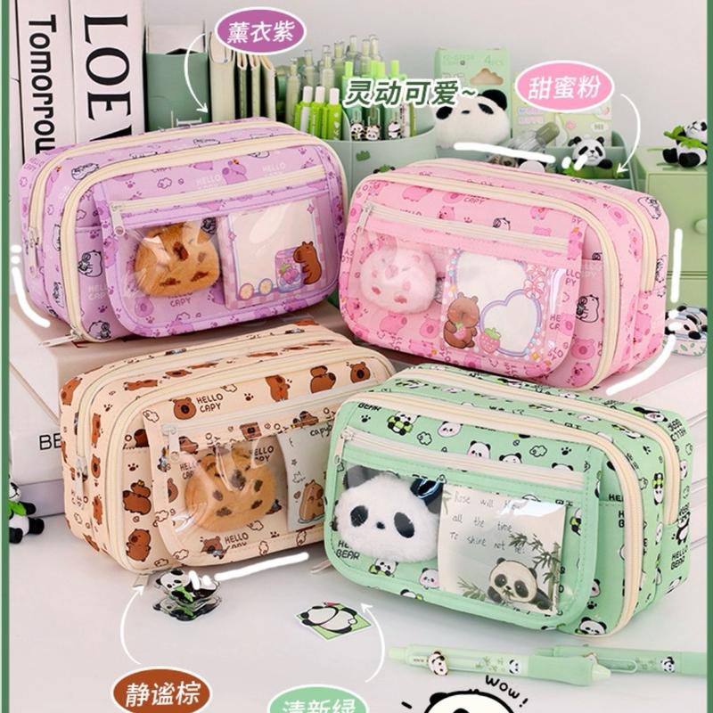 [Tặng 5 sticker] Hộp đựng bút hình nhiều ngăn Gấu Panda, Capybar ...