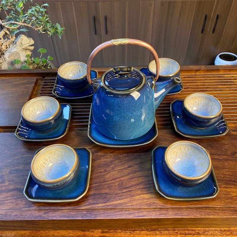    BỘ XẢ  Bộ Ấm Chén Siêu Xanh Lòng Hoa Hoa Tia Đĩa Lá Sen - Ấm Chén Bát Tràng - Gốm Sứ Luxury 