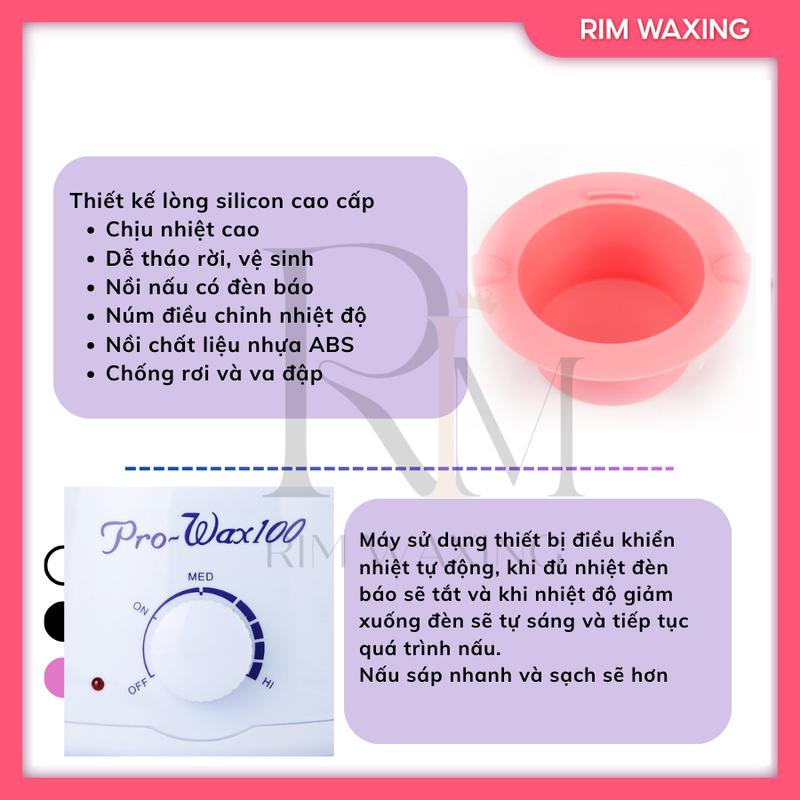 Combo Nồi Prowax100 Thế Hệ Mới Có Lòng Silicon Chống Dính + 100Gr Sáp Dừa Hồng Full Siêu Bám Lông RIM WAXING Tặng Que Phết Gỗ - 0707 7