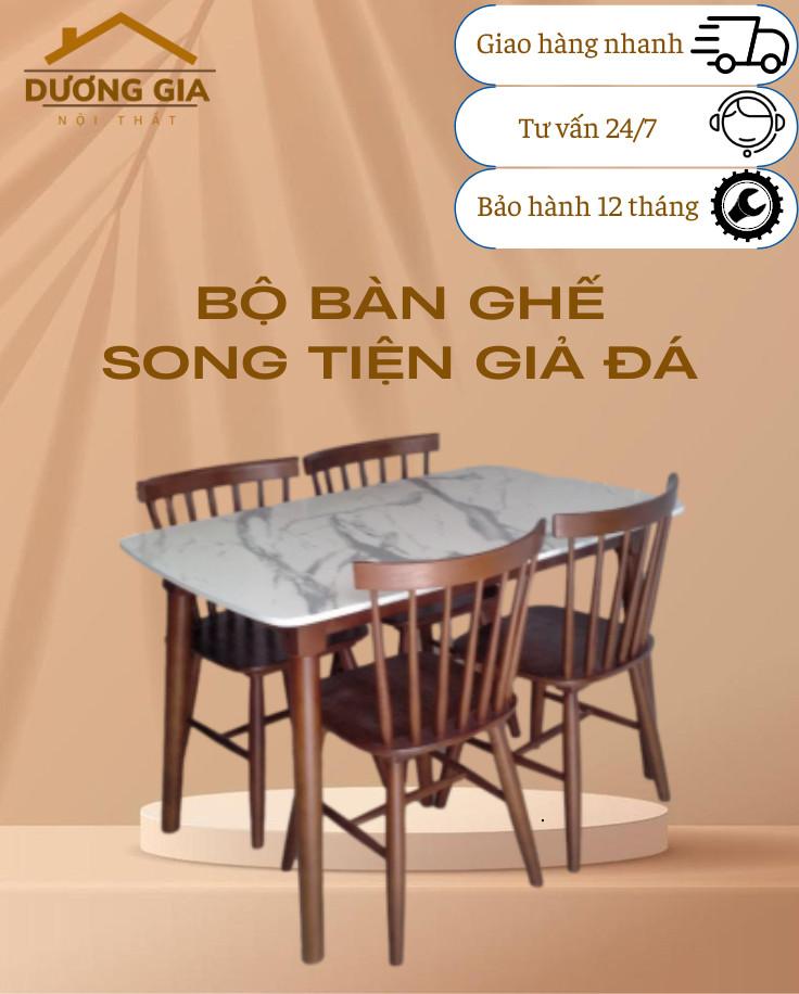 Product Introduction of Bàn ghế ăn song tiện, bàn ăn 4 ghế giả đá cao cấp - Bảo hành 12 tháng 9