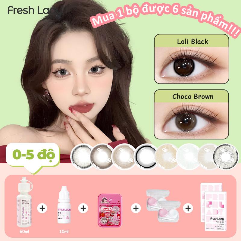 【0-5 độ】Combo mua 1 tặng 6 Lens 2 Cặp Kính Áp Tròng Freshlady 6 tháng màu nâu xám Brown Grey 14.0-14.5MM Dễ đeo học sinh  nửa năm