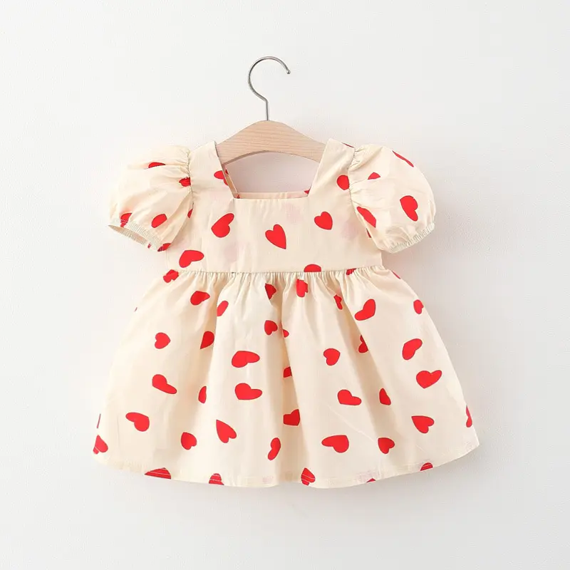 Váy Bé Gái, CozyBaby, Váy Mùa Hè, In Tình Yêu, Váy Công Chúa, Váy Tay Phồng Thích Hợp Cho Bé Gái, Váy Trẻ Em 3