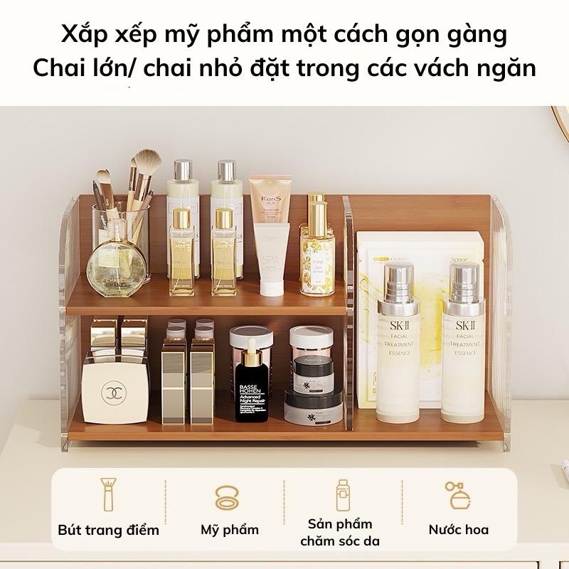 Kệ Đựng Mỹ Phẩm Tiện Lợi và Nhỏ Gọn, Kệ Nhiều Ngăn Để Bàn Trang Điểm Phòng Ngủ, Chất Liệu Gỗ Tre Và Nhựa Acrylic Cao Cấp 3