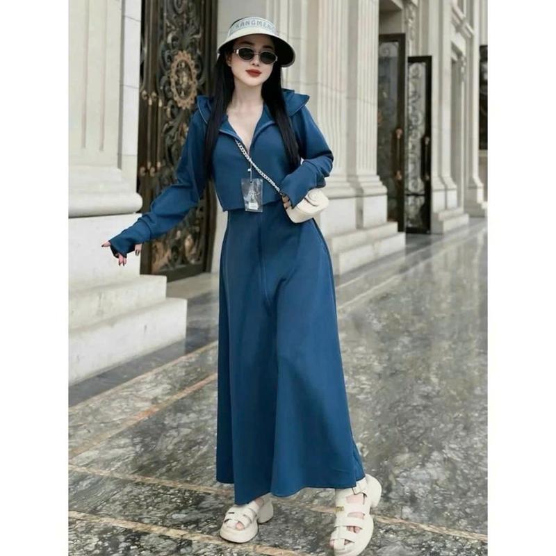 ACN04 Áo Chống Nắng Dài Toàn Thân Cao Cấp 2 Lớp Croptop Chất Vải Mềm Thoáng Khí Chống Tia UV 50+ Dáng Dài Co Giãn 4 Chiều Màu Nâu Cafe