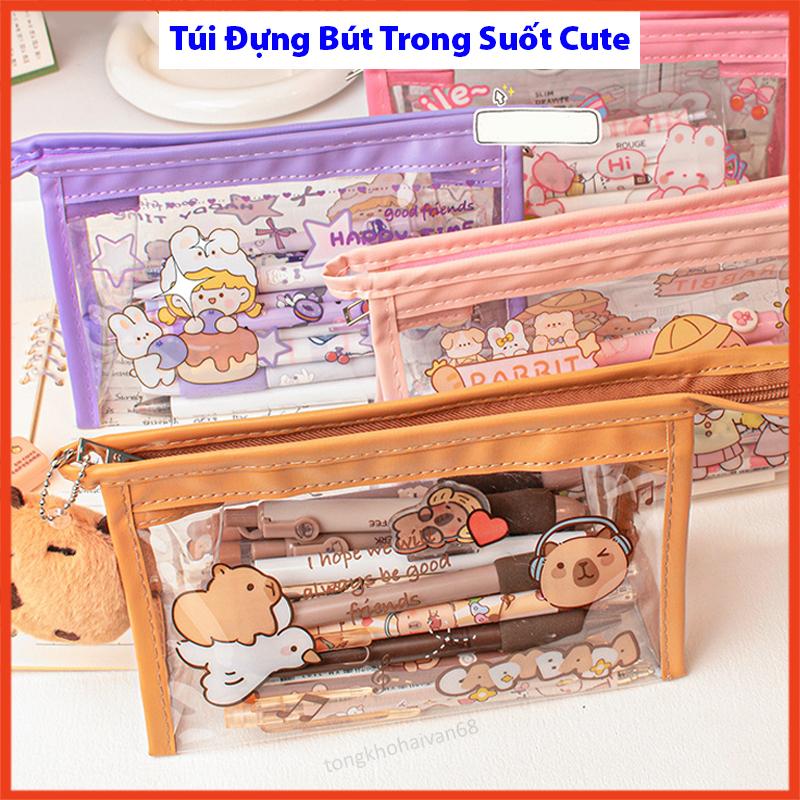 Túi đựng bút trong suốt capy và nhiều nhân vật hoạt hình, văn phòng phẩm ,túi đựng mỹ phẩm trong suốt thiết kế đẹp 4