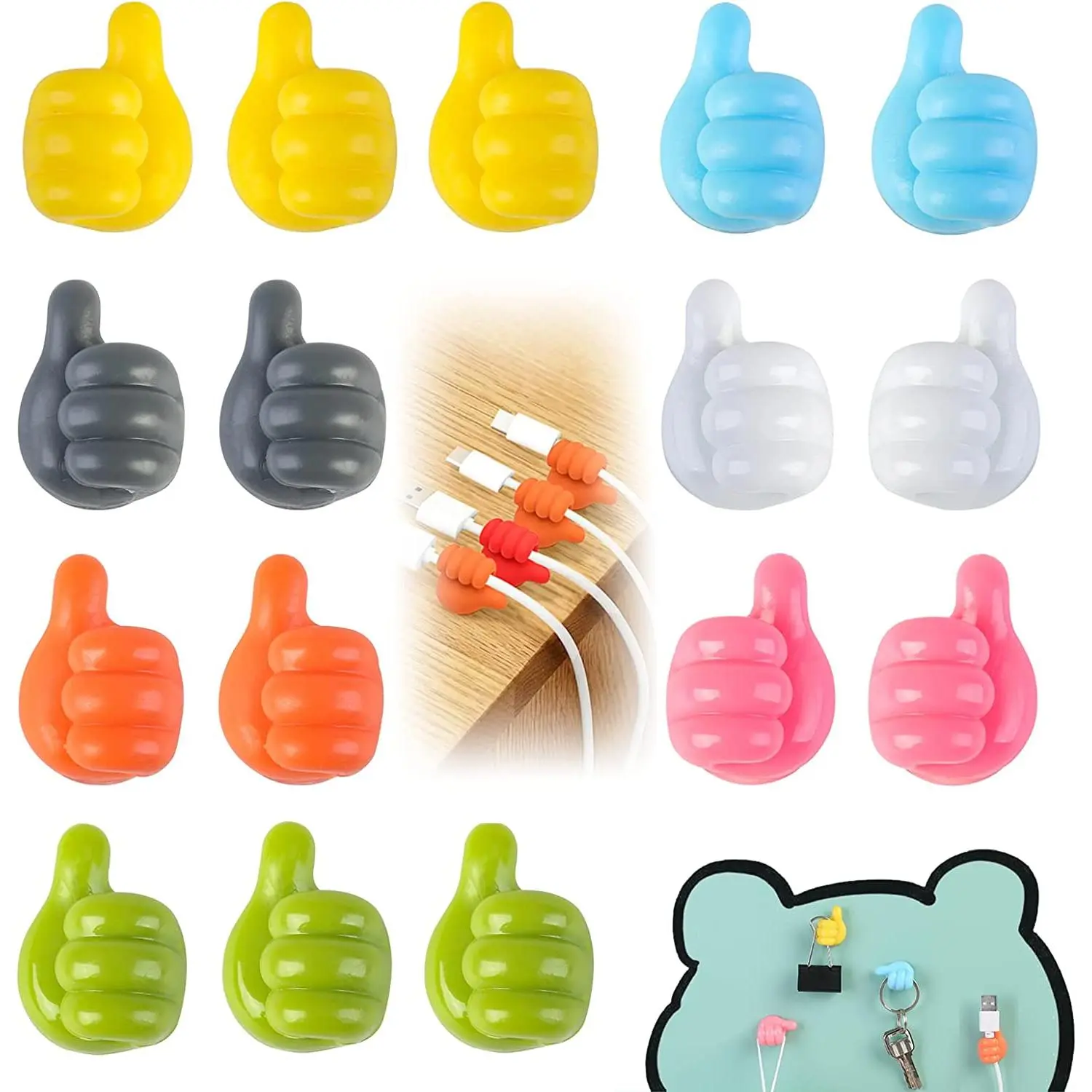 Silicone Thumb Wall Hook Cable Management Wire Organizer Clips Hanger Storage Holder Ceramic Kitchen