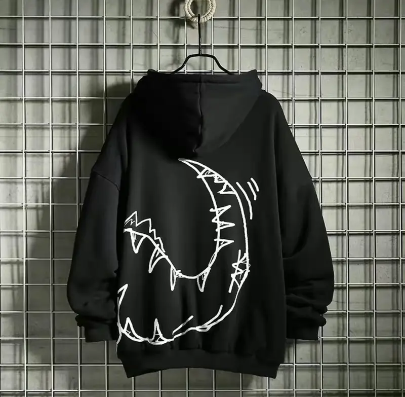 Áo Khoác Hoodie Unisex Nam Nữ Hoạ Tiết Khủng Long Cạp Cạp Siêu Cute Menswear Dài Tay Đen 2