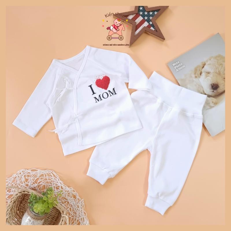 Bộ sơ sinh áo cột dây quần cạp cao giữ ấm bụng cho bé 3 đến 5kg Quần áo sơ sinh cotton mềm mịn