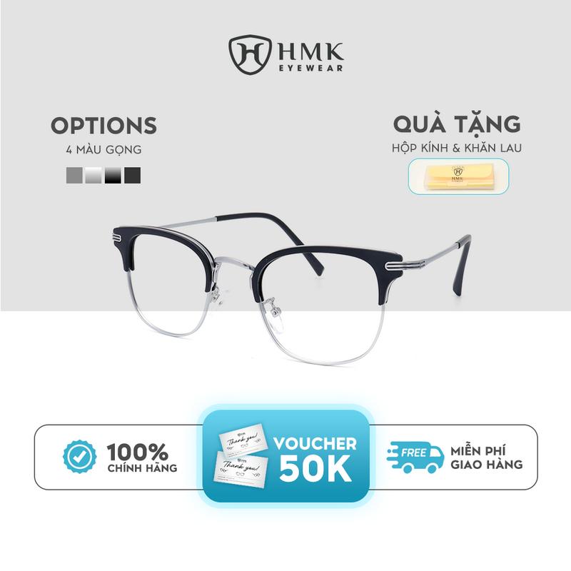Gọng Kính Cận HMK Eyewear Nửa Viền Kim Loại Dáng Vuông Bầu Thời Trang Nam Nữ Unisex Dễ Đeo Chắc Chắn Hạn Chế Gỉ Sét - NV1003