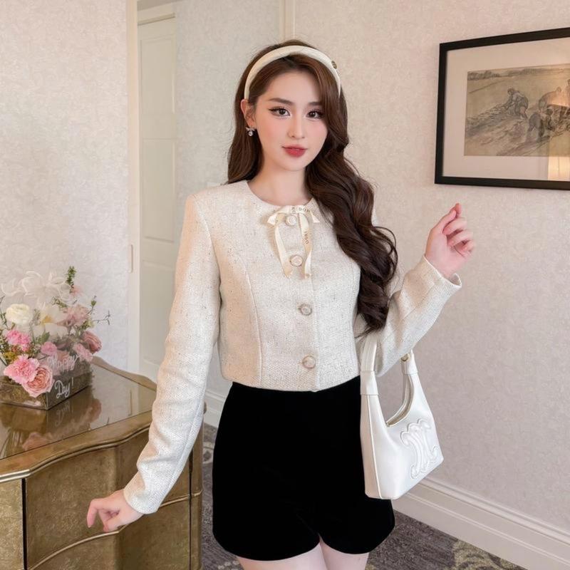 (TẶNG KÈM NƠ )EMLYvn - Áo Khoác Dạ Tweed Nữ Cao Cấp 4 Cúc, Áo Dạ 2 Lớp Dáng Ngắn Áo Dạ Croptop Tay Dài Dành Cho Nữ