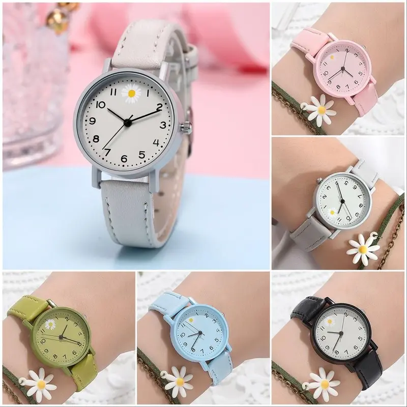 SMS Jam Tangan Wanita Strap Kulit Motif Bunga Kekinian Daisy Fashion Terlaris Watch Analog Daisy Korean Import Harga Grosir Promo Murah 6