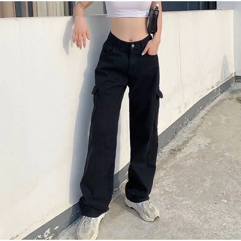 Cargo jeans black Polos 27-34/ Celana jeans wanita