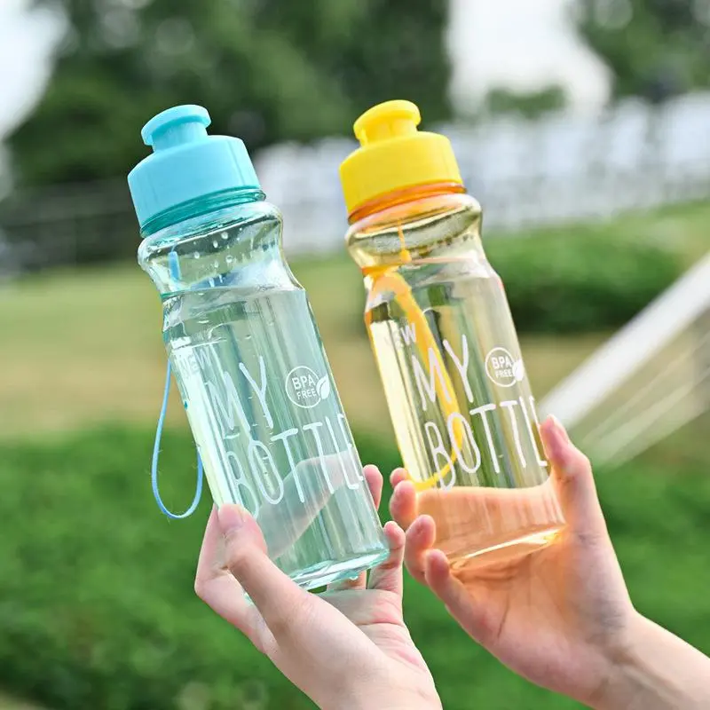 600ml Sports Water Bottle with straw For Camping Hiking Outdoor Plastic Transparent BPA Free Bottle For men Drinkware