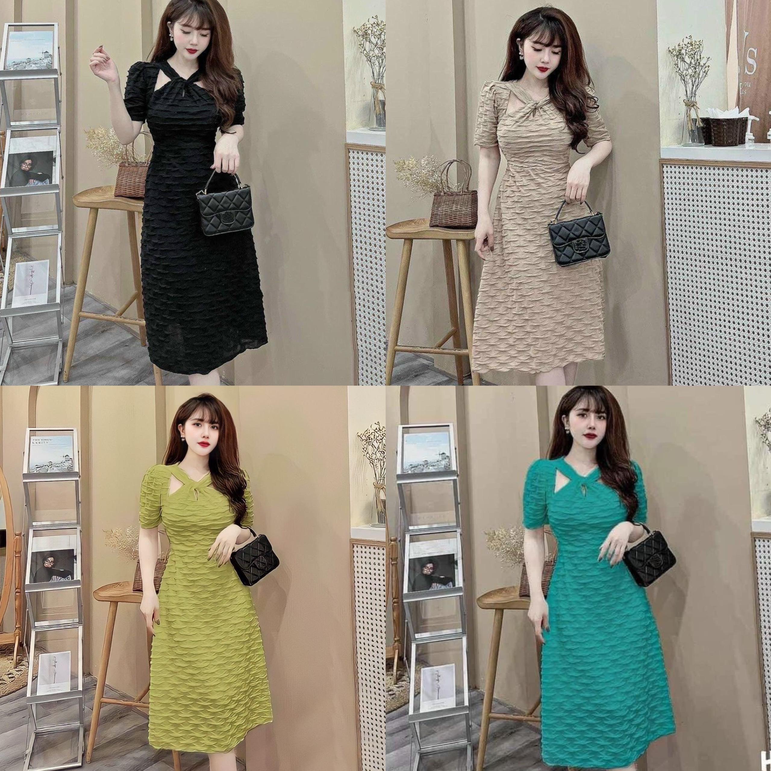Váy Dự Tiệc Thời Trang Bigsize 50-90Kg Chéo Cổ Cho Các Nàng Nữ Dress Xanh Lá Women - B.1068