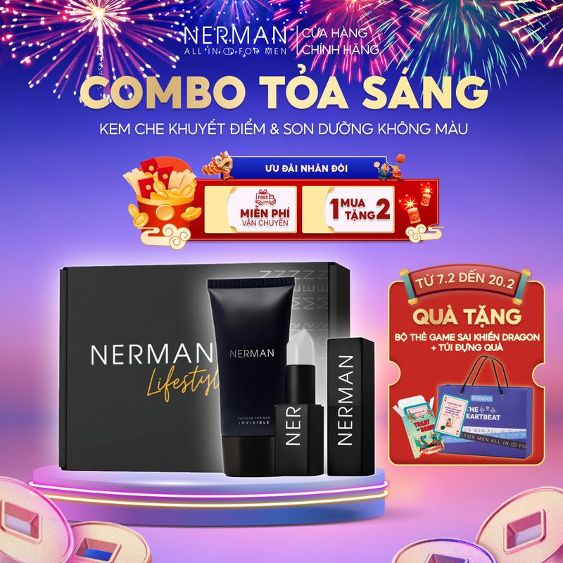 Combo tỏa sáng Nerman - Kem che khuyết điểm chống nắng Invisible 50g & Son dưỡng ẩm ngừa thâm Men in Black cho nam 4g Skincare Toner