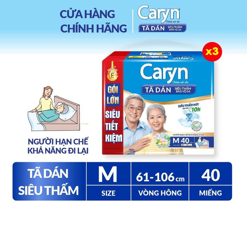 [COMBO 3] Caryn Tã bỉm dán M40 siêu thấm dành cho người hạn chế khả năng đi lại