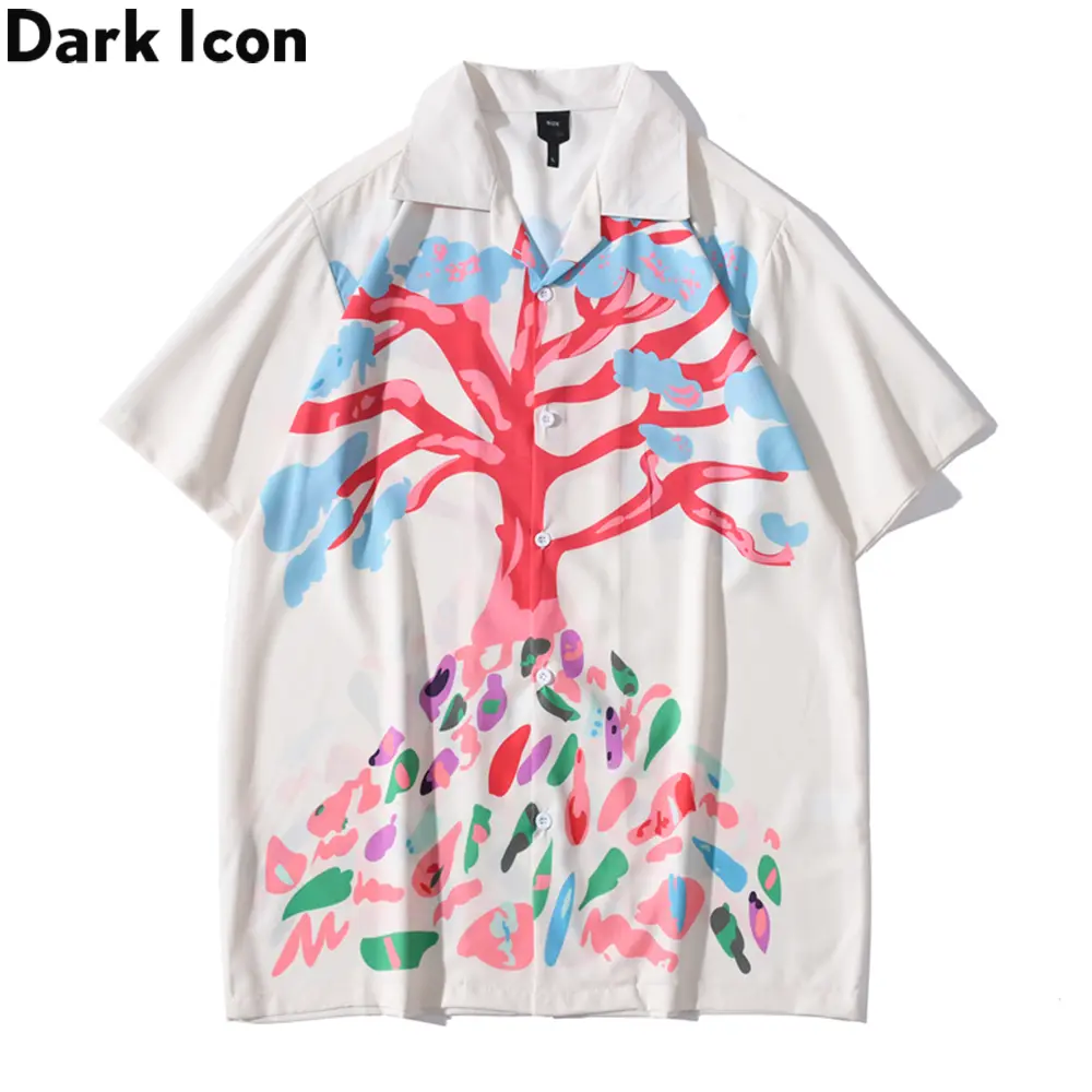 Dark Icon Kaos Polo Lengan Pendek Desain Dark Icon Big Tree Gaya Vintage Untuk Pria Kerah Polos Baju Katun Atasan Motif Dewasa Hitam Casual