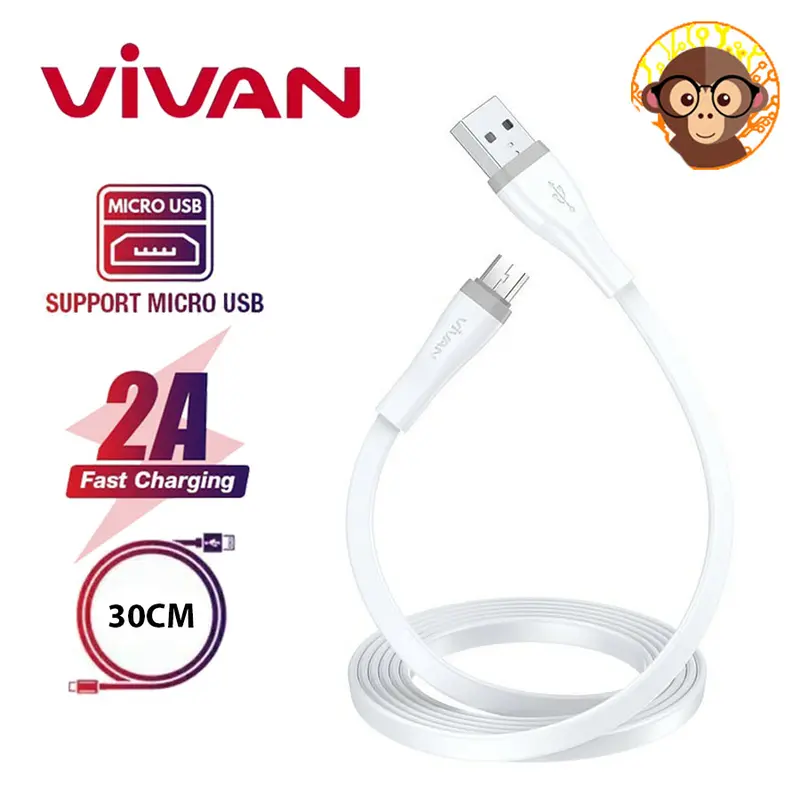 Kabel Micro USB Vivan SM30S / SM100S / SM200S 30cm / 100cm / 200cm Original Fast Charging Quick Charge 2A 1