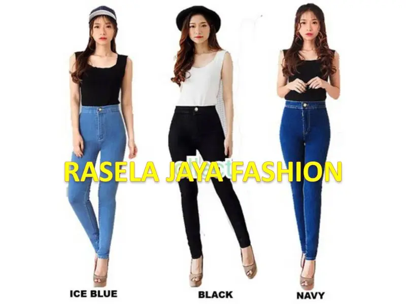 Celana Jeans Wanita Highwaist celana jeans skinny plain soft/polos premium ukuran 27-34 kancing bootcut Korean Blue 0